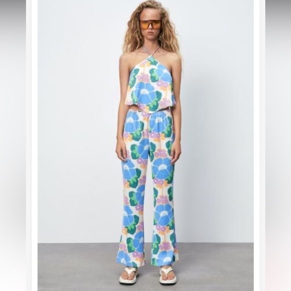 Zara flower child hippie halter & pant set